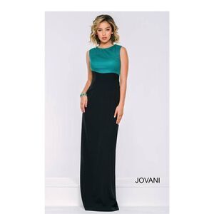 Jovani 39212A, Deadstock, Black/ Green Column, Sleeveless Gown, Center Back Seam